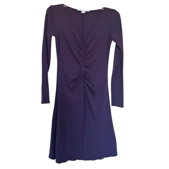 Diane von Furstenberg Plum Purple A-Line Gathered V-Neck Long Sleeve Wool Dress - Picture 1 of 7